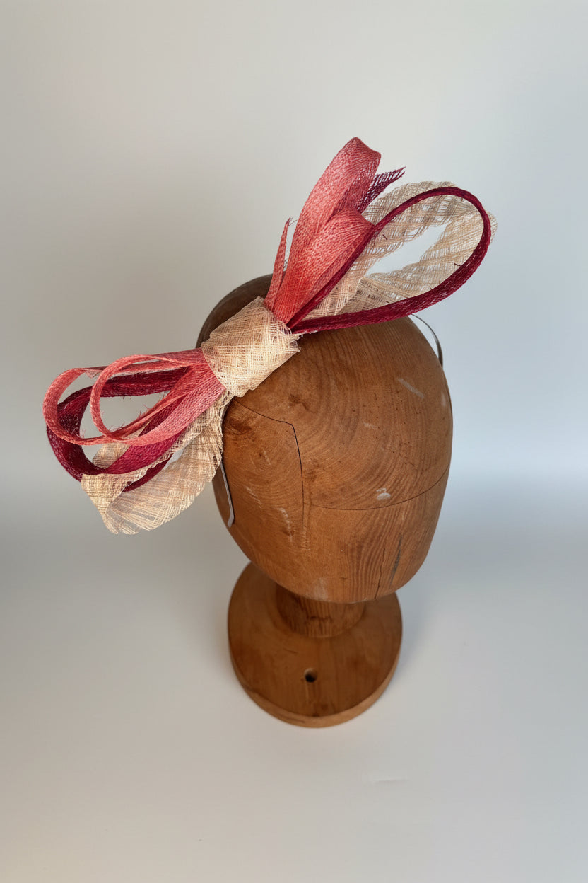 Serre-tête chic avec nœud en fibres naturelles rose et beige