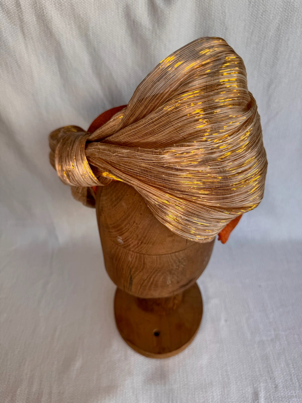 Serre-tête mariage - Gros noeud en Abaca lurex doré - Orange
