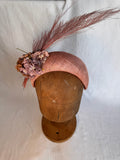 Serre-tête mariage - Fleurs et plumes - Vieux rose