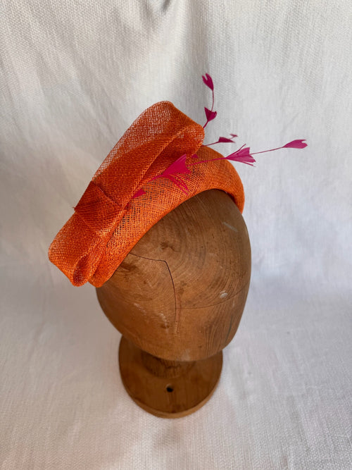 Serre-tête - Ruban et plumes - Orange Violet