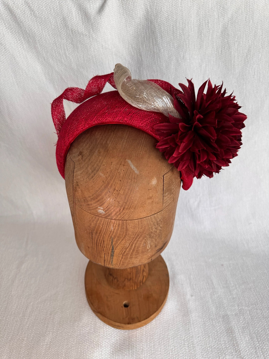 Serre-tête mariage - Fleurs et abaca lurex - rouge