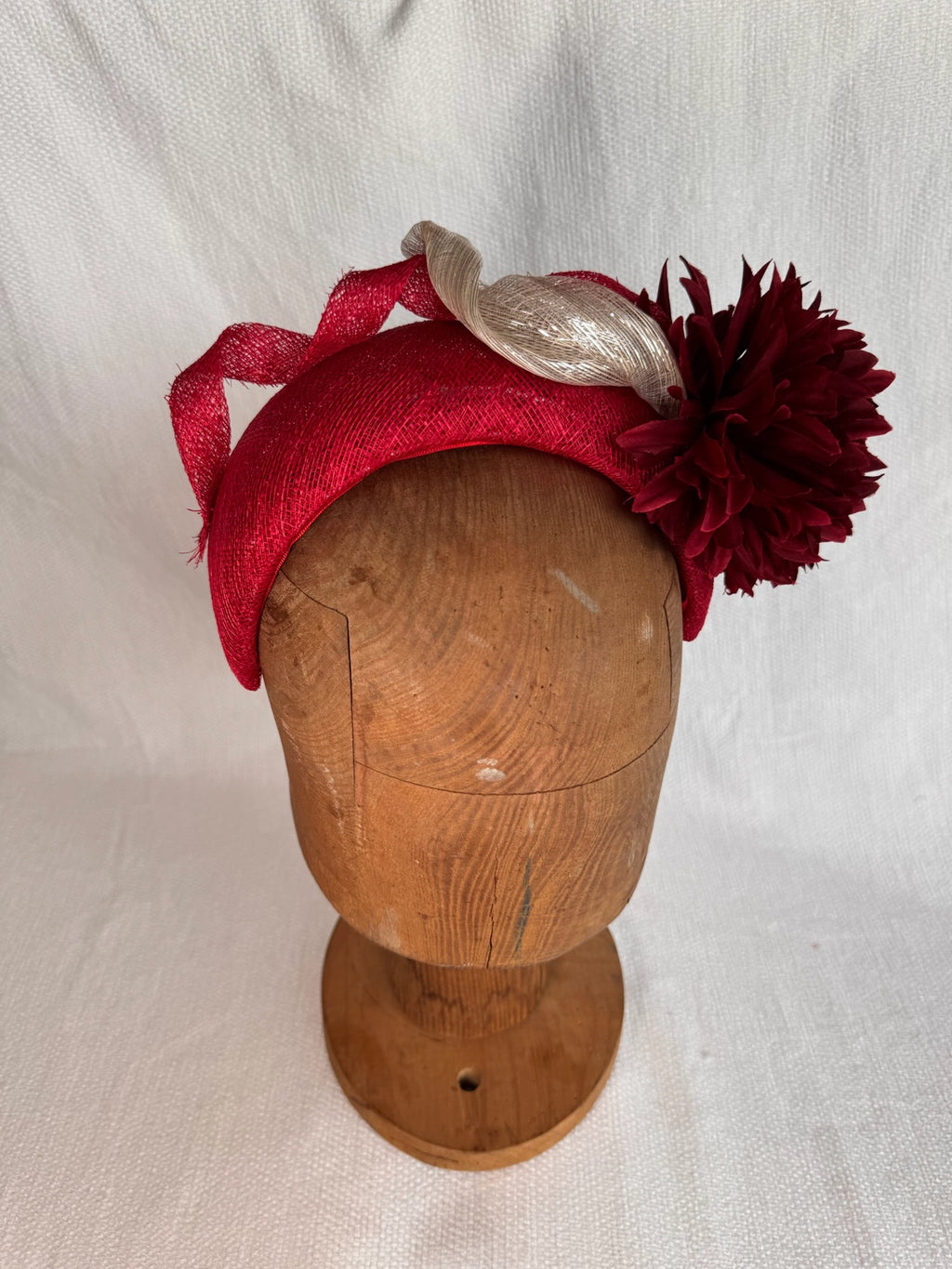 Serre-tête mariage - Fleurs et abaca lurex - rouge