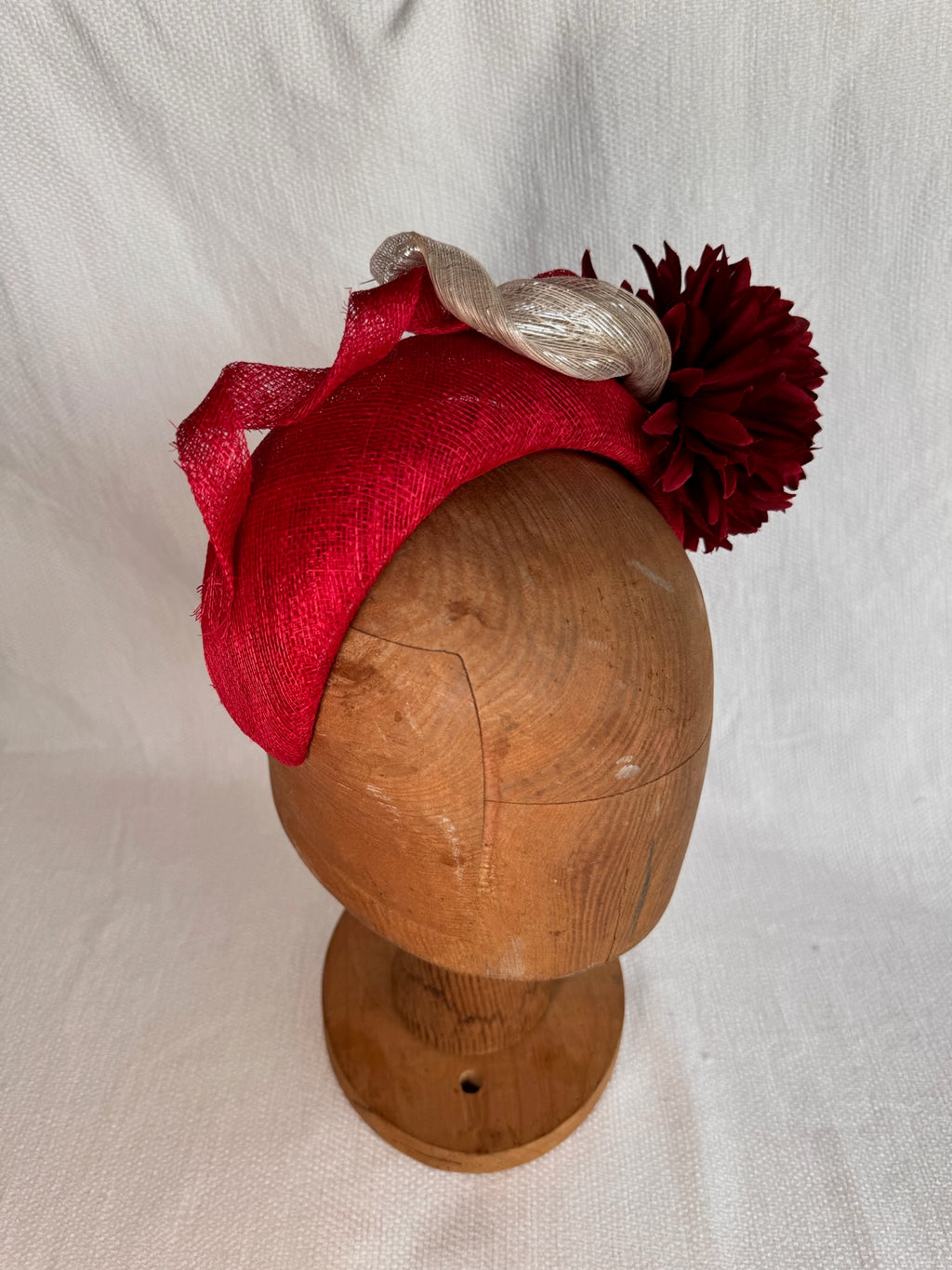 Serre-tête mariage - Fleurs et abaca lurex - rouge