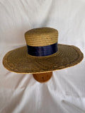 Chapeau en paille - Ruban bleu marine - Sur mesure