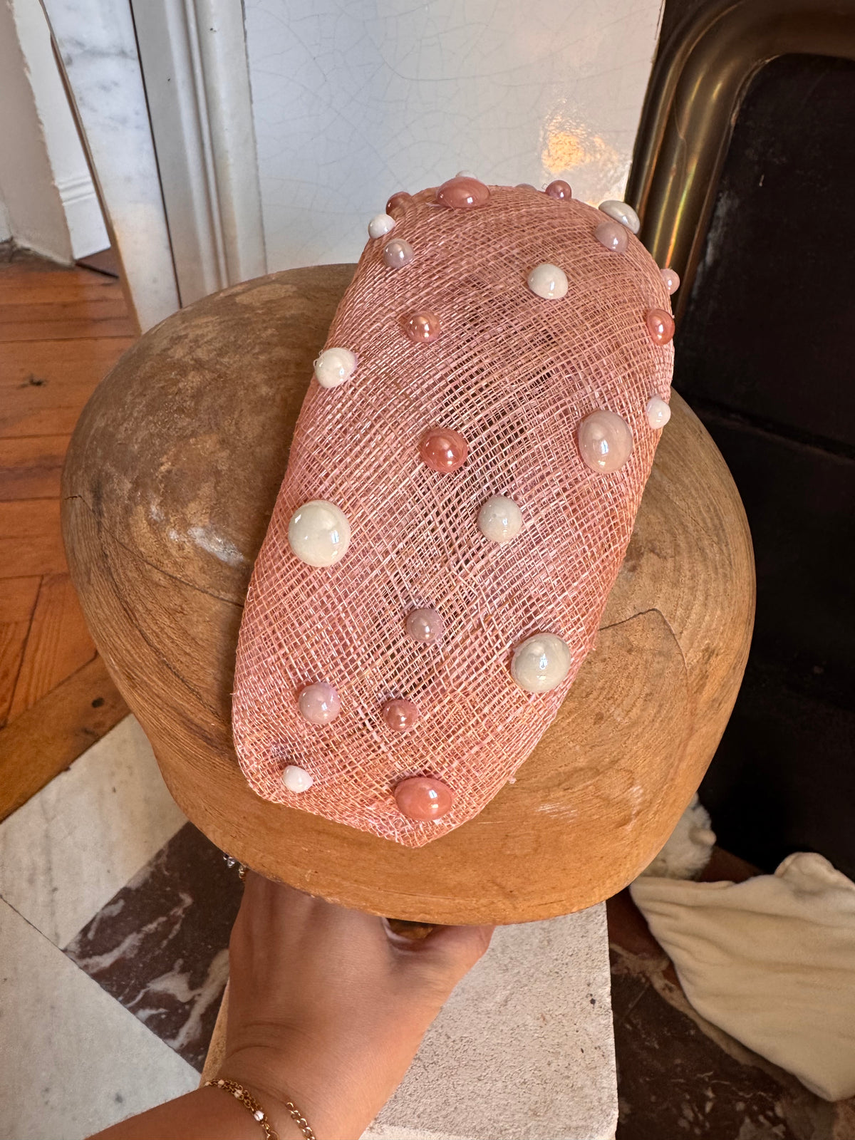 serre-tête rose poudré perlé